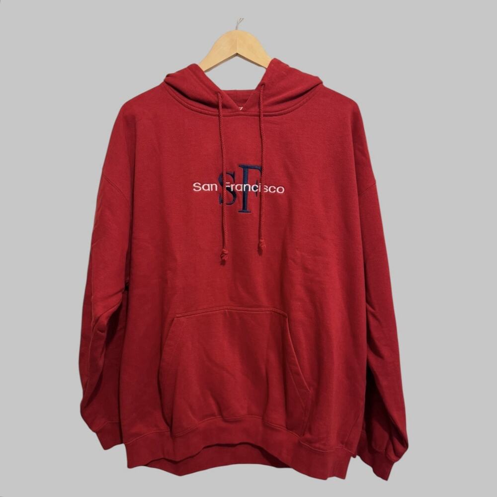 Y2K San Francisco Embroidered Hoodie Red Gender Neutral Sweatshirt Size 3XL